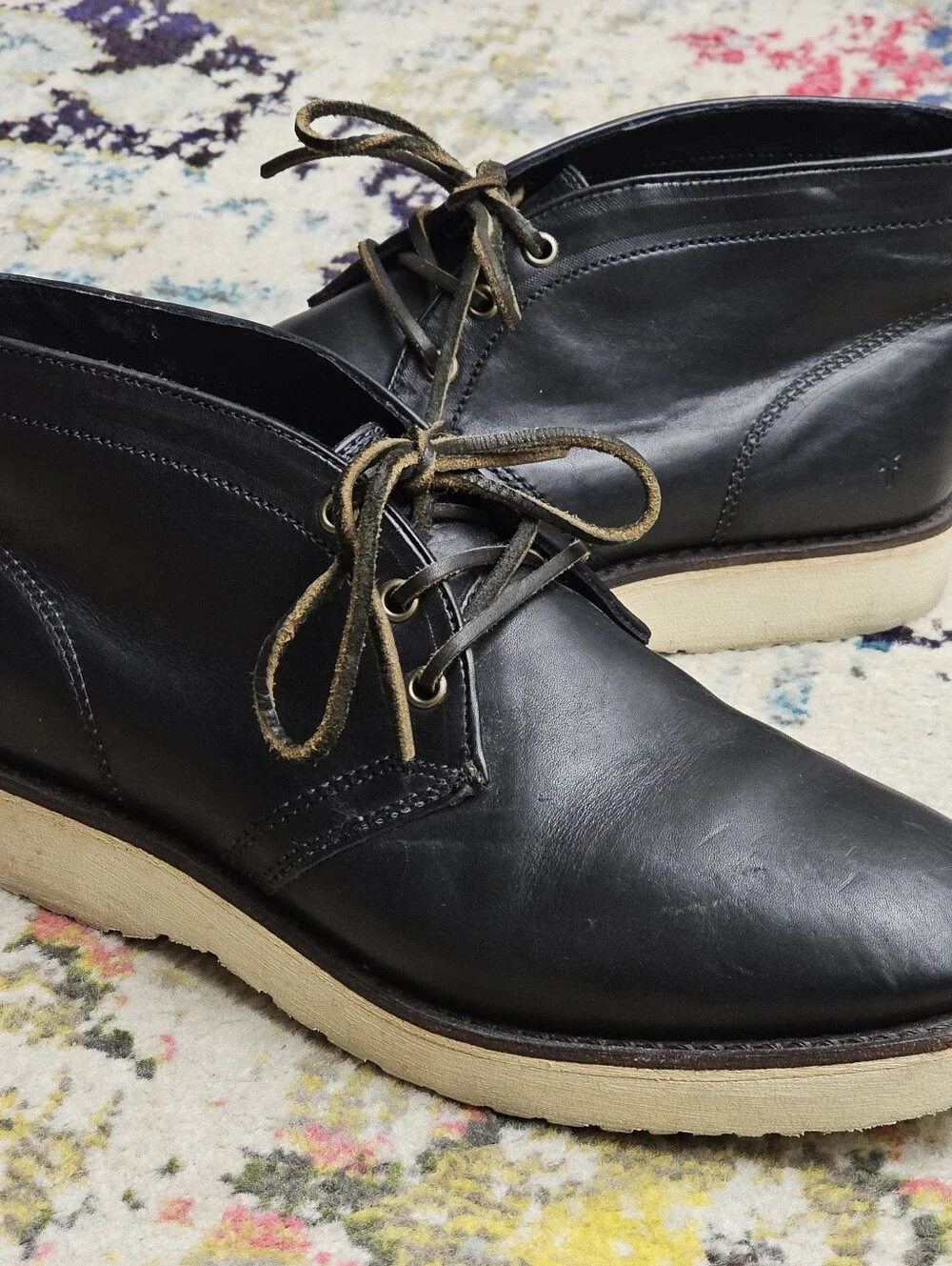 Frye Mens Size 10 M Freeman Chukka Boots Black Lace Up Shoes Made In USA